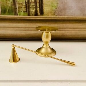 Vintage Brass Candle Holder And Snuffer Set Pillar Candle Holder Metal Decor